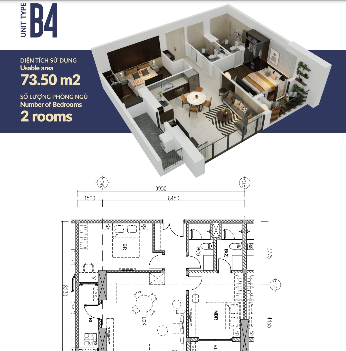 Bản vẽ của căn hộ B4 tại chung cư The Minato Residence